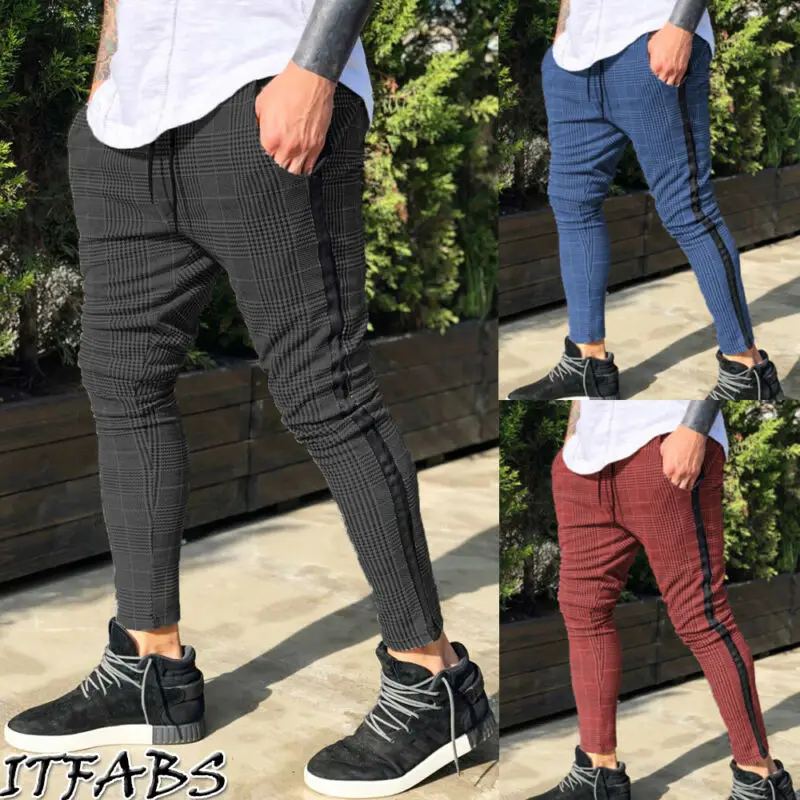 Мужские спортивные брюки в клетку модные повседневные штаны для бега одежда