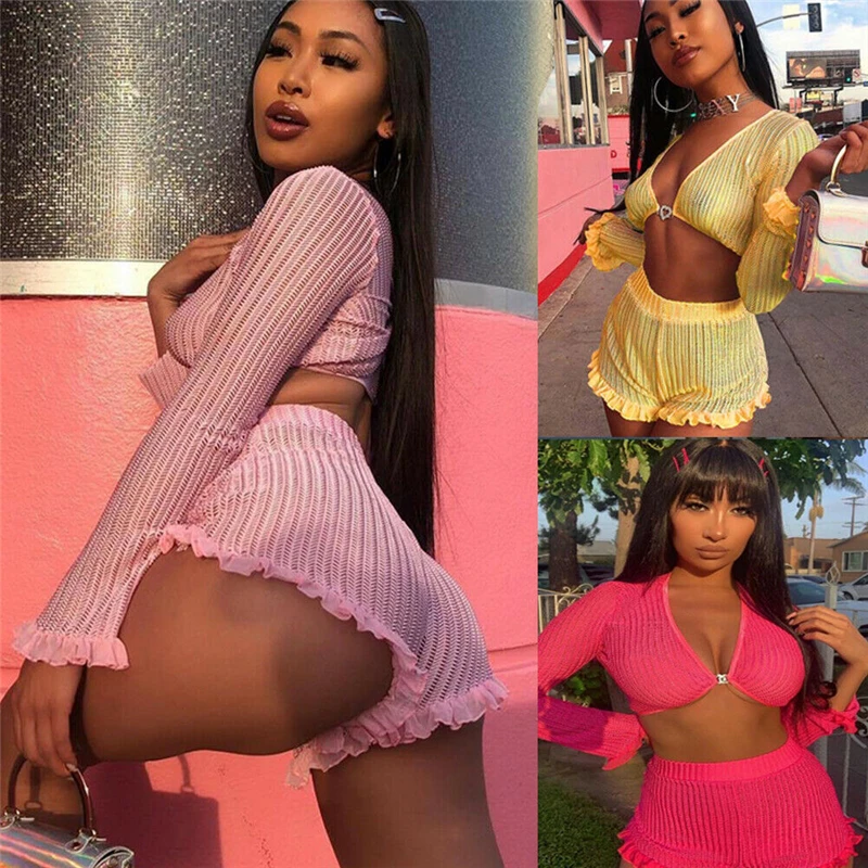 Новый женский сексуальный клубный комплект из двух предметов одежды прозрачная