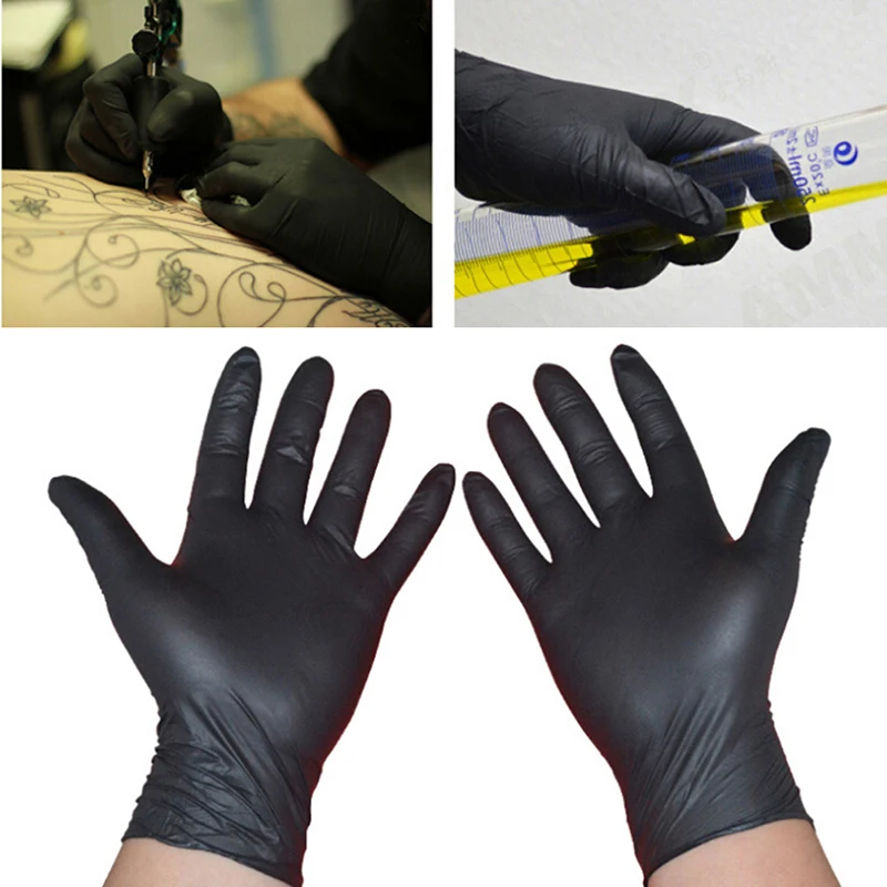 

10Pcs L/S Disposable Tattoo Latex Gloves Black Permanent Tattoo Gloves