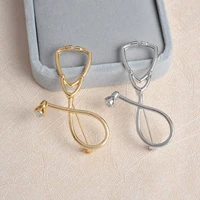 doctors nurses gold sliver mini stethoscope brooches pins jackets coat lapel pin bag button collar badges gifts medical jewelry