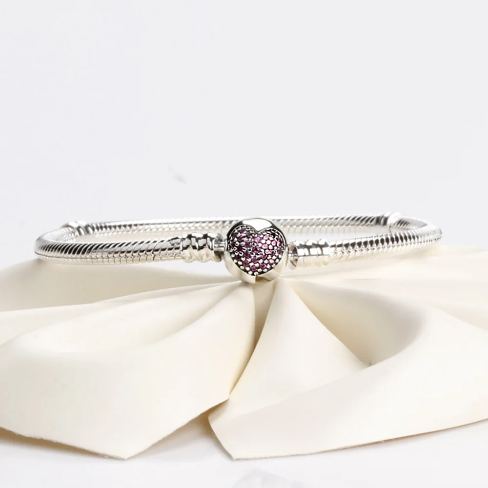 Настоящее Стерлинговое серебро браслет сердце цепочка из змеиных костей 925 для