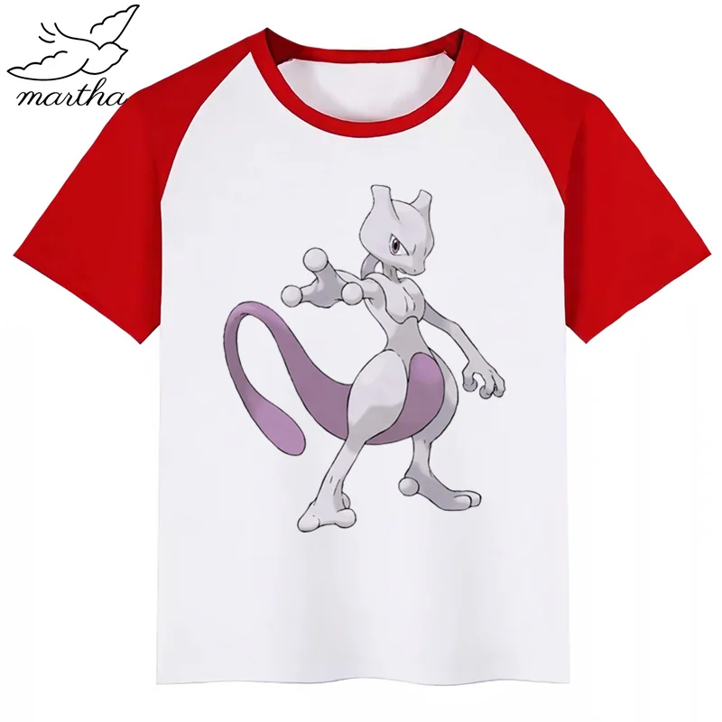 Футболка для мальчиков и девочек с принтом «Mewtwo» и акварельными чернилами; Футболка с принтом «Покемон злодей»; детская забавная футболка с героями мультфильмов; детские летние топы; одежда для малышей