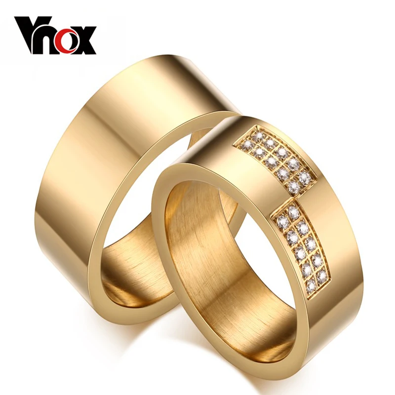 Vnox 8 мм золото цвет обручальное кольцо для Для женщин мужчин AAA + cz камень циркон