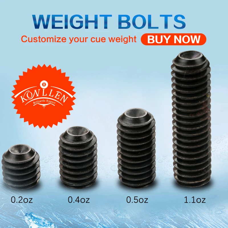 

Konllen Weight Bolt Adjust Weight Pool Cue Kit 0.2/0.4/0.5/1.1oz Iron Material 4 Pieces of Screw Adjustable Billiard Accessory