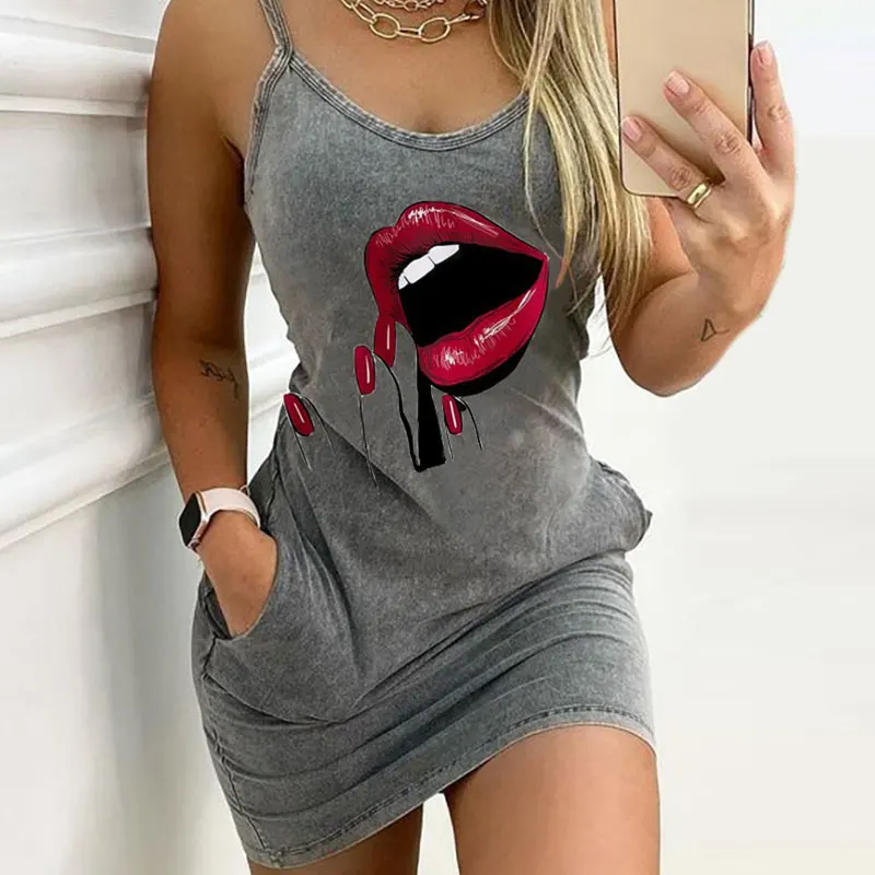 

Print Drawstring Women Party Dress Strap Sleeveless Halter Bodycon Club Fashion Skinny 2021 Summer Sexy Mini Dresses