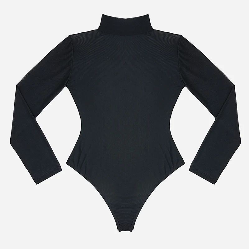 Женское прозрачное боди LIVA GIRL черное Сетчатое сексуальное комбинезон с длинным