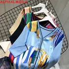 Женский винтажный свитер ALPHALMODA, однобортный свитер с длинными рукавами и принтом, с V-образным вырезом, осень 2020