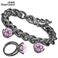 dreamcarnival1989 black pink jewelry set for women thick weaving charm bracelet n solitaire ring valentine love gift br11498pks2
