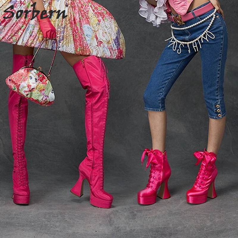 

Sorbern Satin Over The Knee Boots Women Block High Heels Platform Shoes Mid Thigh High Long Boots Custom Colors