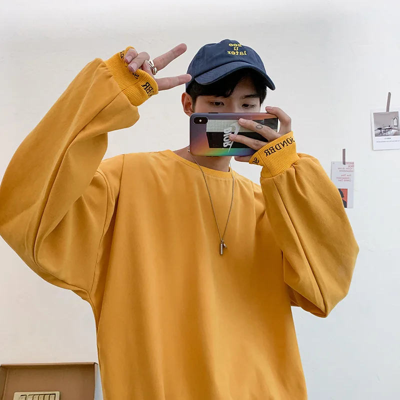

ZOGAA 2021 Autumn Winter New Men's Plush Long Sleeve Sweatshirt Korean Fashion Student Round Neck Solid Color Pullover Top