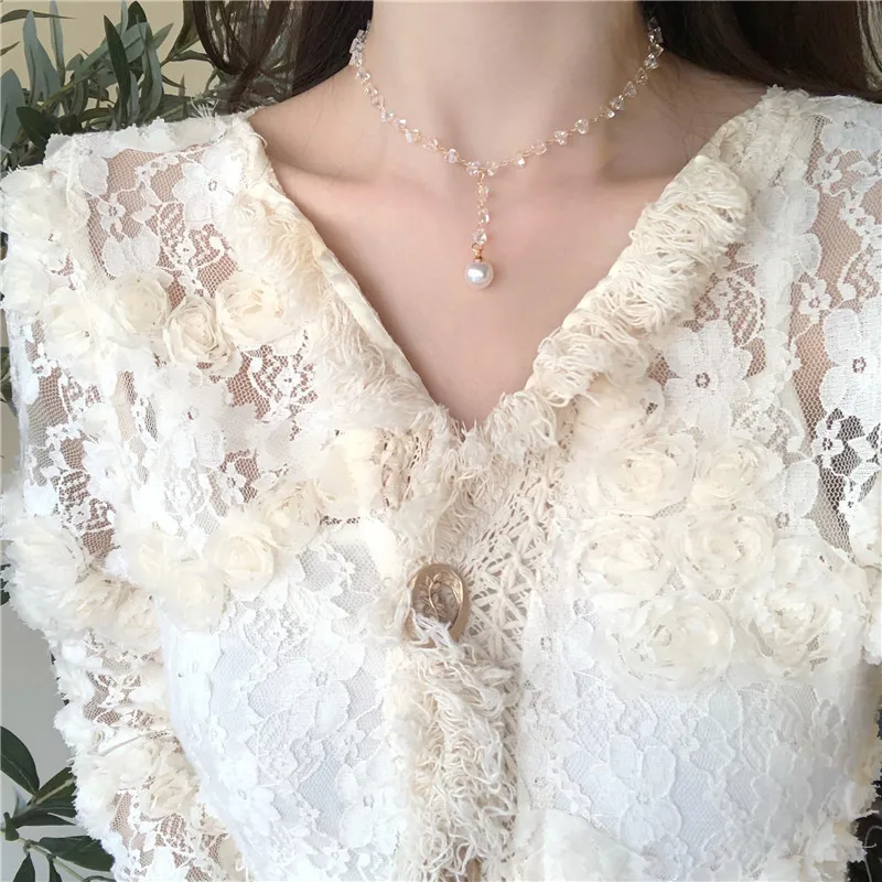 Европейский Элегантный темпераментный чокер с цепочкой и кристаллами для женщин