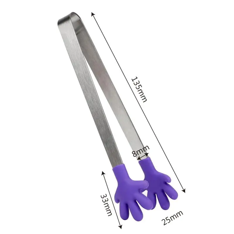 

1PC Salad Serving BBQ Tongs Stainless Steel Handle Utensil Creative Hand Shape Kitchen Cooking Tools Mini Silicone Food Clip