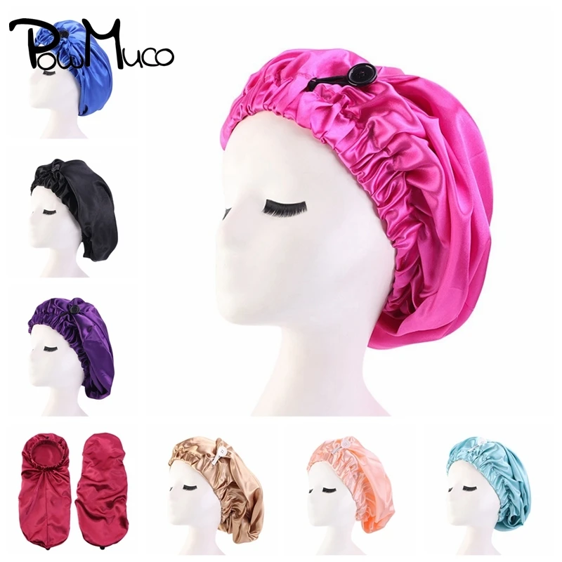 

Powmuco Fashion Adjustable Satin Long Tail Nightcap for Women Lady Hairdressing Shower Cap Girls Sleeping Hat Headwear Accessory