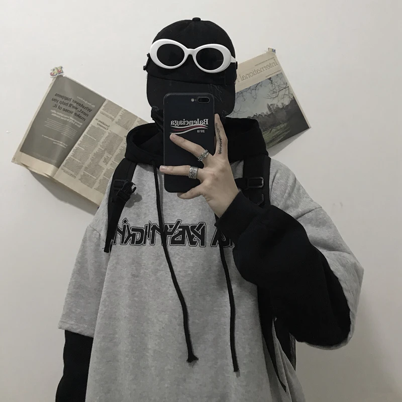 

Толстовка с капюшоном большого размера для мужчин и женщин, Свободный свитшот в Корейском стиле, с надписью в стиле Харадзюку, парная кофта ...