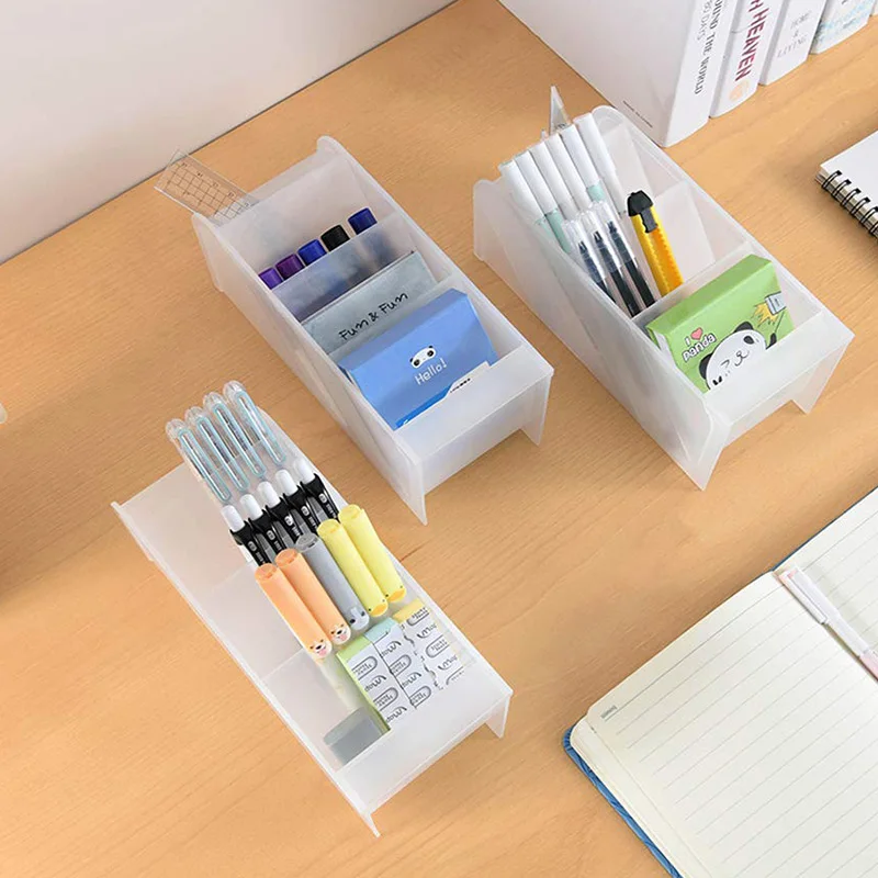 

3 Pcs Big Desk Organizer- Pen Organizer Storage for Office, School, Home Supplies, Translucent White Pen Storage Holder, High Ca