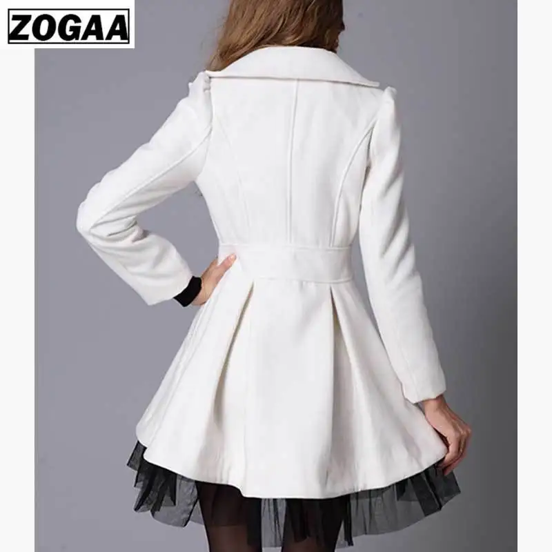 

ZOGAA Autumn Winter Women Windbreaker Long Woolen Dress Coat Double Breasted Solid Lace Blends Coat Outwear Jacket for Women