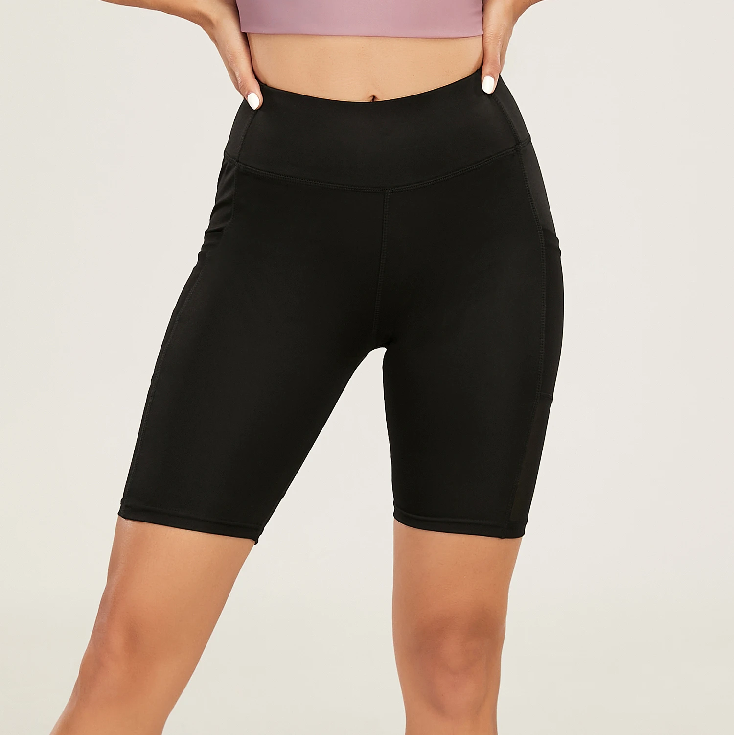 

k5010 Women Nude Yoga Five-Point Pants Tight-Fitting Buttocks Mesh Stitching High-Waist Shorts Thin Training Sports Fitness