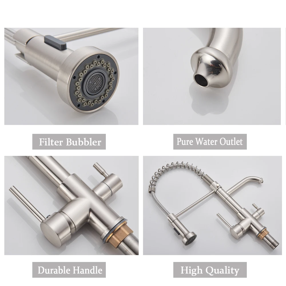 

Brushed Filtered Crane For Brass Purifier Kitchen Faucet Pull Out Spray 360 Rotation Water Filter Tap Dual Modes Sink