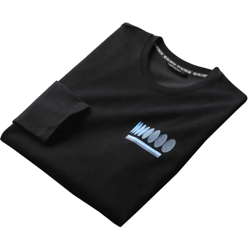 

Men T-Shirts White Crewneck Long Sleeve Geometry Printed Tees Tops