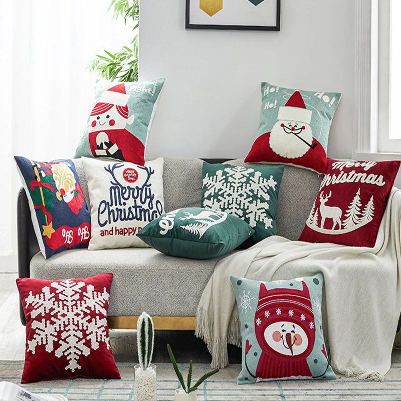Вышивка Рождество декоративный чехол на подушки Дед Мороз Снежинка дерево