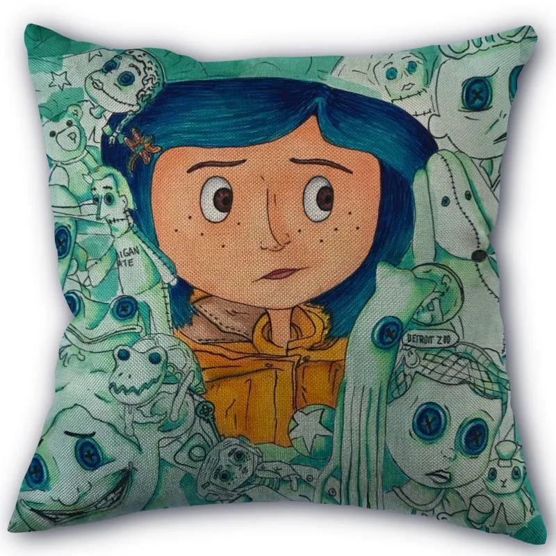 

Nice Anime Coraline Pillowcase Cotton Linen Fabric Square Zipper Pillowcase 45X45cm Wedding Decorative Pillow cover 11-17