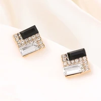 personality black and white super flash diamond square earrings