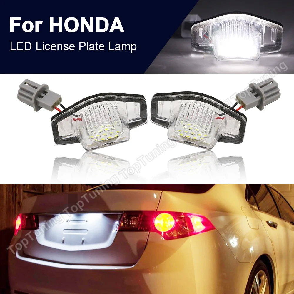 

2X Error Free LED Car Number License Plate Lamp For Honda CRV Fit Jazz Crosstour Odyssey Stream Freed Logo Insight HRV FRV