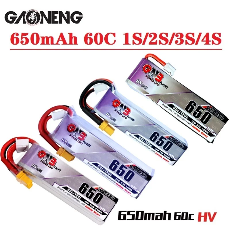 

Оригинальный аккумулятор Gaoneng GNB HV Lipo 1S 2S 3S 4S 650 мАч 60C/120C с разъемом PH2.0 XT30 для Emax Tinyhawk Kingkong LDARC TINY