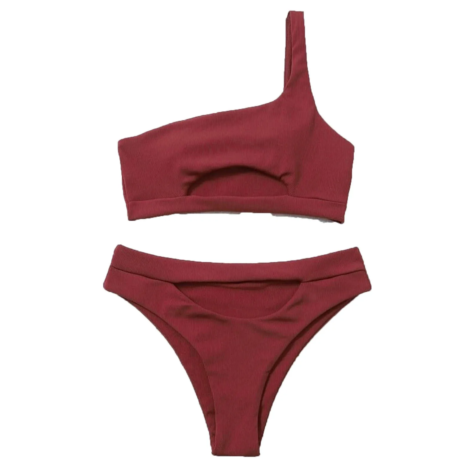 

One Shoulder Hollow Out Bikini Set Women Swimsuits Solid Bikinis 2021 Mujer Bikini Push Up Bathing Suit Women Beachwear Swimwear
