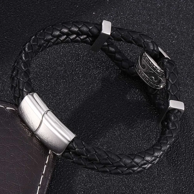 Новые двухслойные черные сапоги из натуральной кожи Плетеные браслеты для