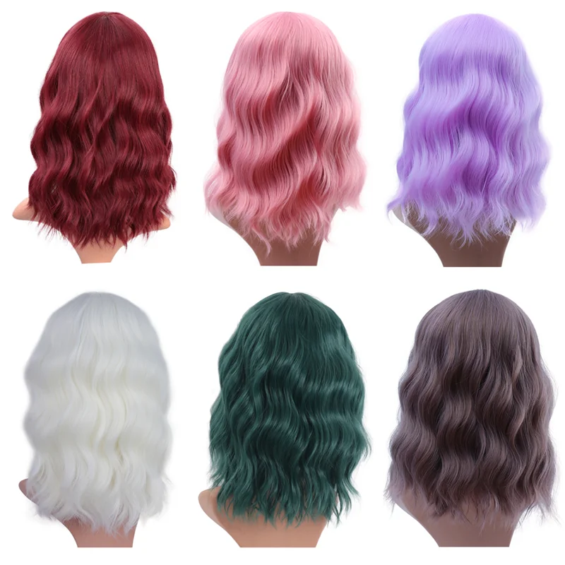 

Medium Wavy Wig with Bangs Natural Synthetic Purple Blond Cosplay Wigs for Women Heat Resistant Fibre Female False Hair Wave Wig