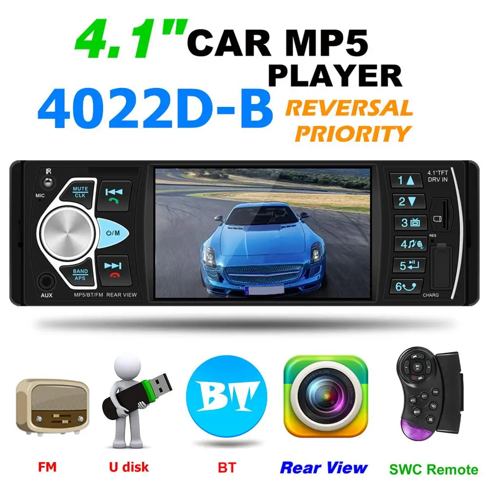 

Автомагнитола 4022D, стерео-система с MP3-плеером, 4,1 дюйма, с поддержкой камеры, с дистанционным управлением, Типоразмер 1 Din