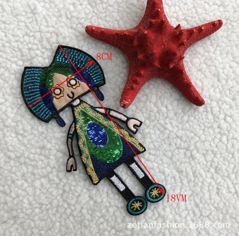 

Clothing buiter textiles cartoon color patch on DIY clothing personality robot sequins embroidery embroidery beading