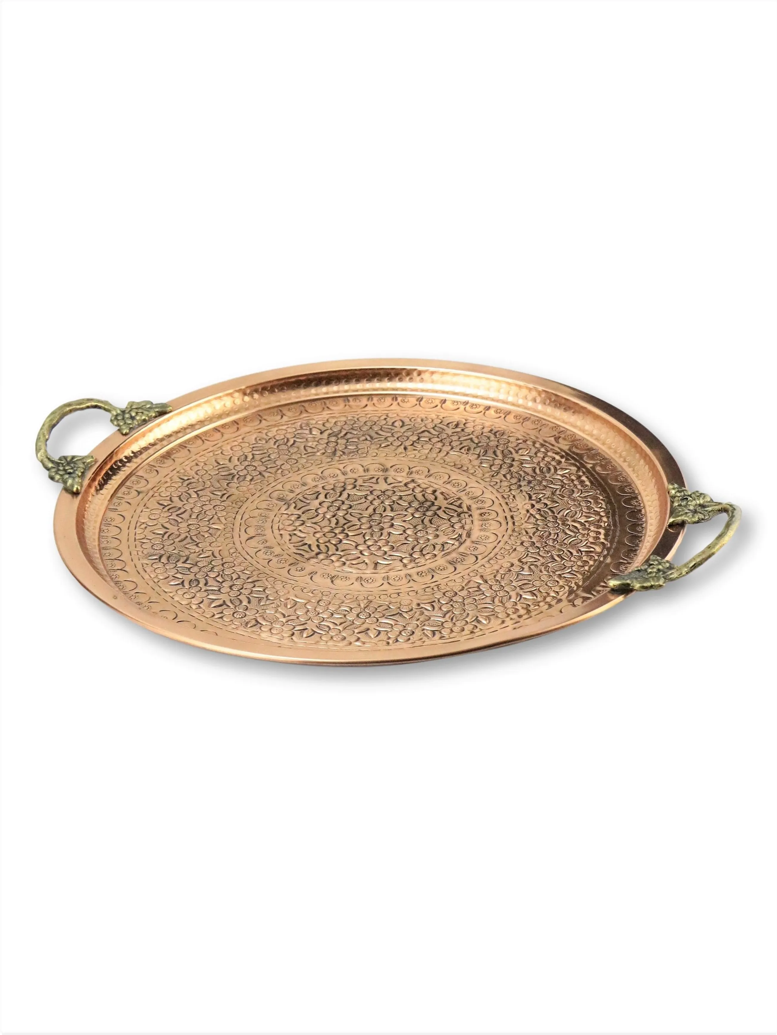 

Morya Copper Tea Coffee Sugar Bowl Serving Tray Decorative Pan Plate Dessert Dinner Elegant Tableware Set Table Luxory 36 cm