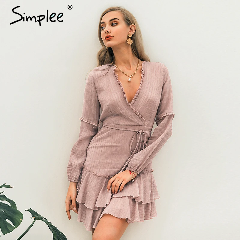 Simplee женское платье с v образным вырезом белое гофрированное шифоновое летнее