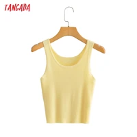 tangada summer women yellow crop tank top sleeveless backless female knit tops bc43