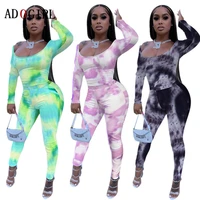 adogirl sexy 2 piece set women tie dye set leggings and top for fitness tracksuit fashion matching sets sexy club outfits plus