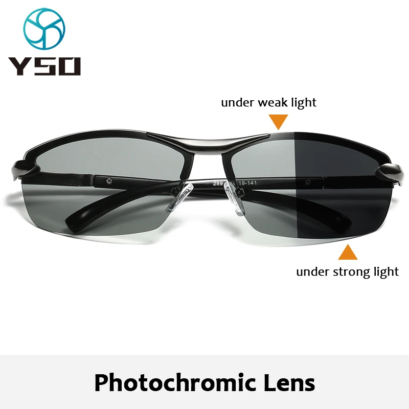 

YSO 2020 Photochromic Lens Sunglasses For Men Women UV400 Protection Polarized Shades For Driver Driving Rimless Sun Glasses 289