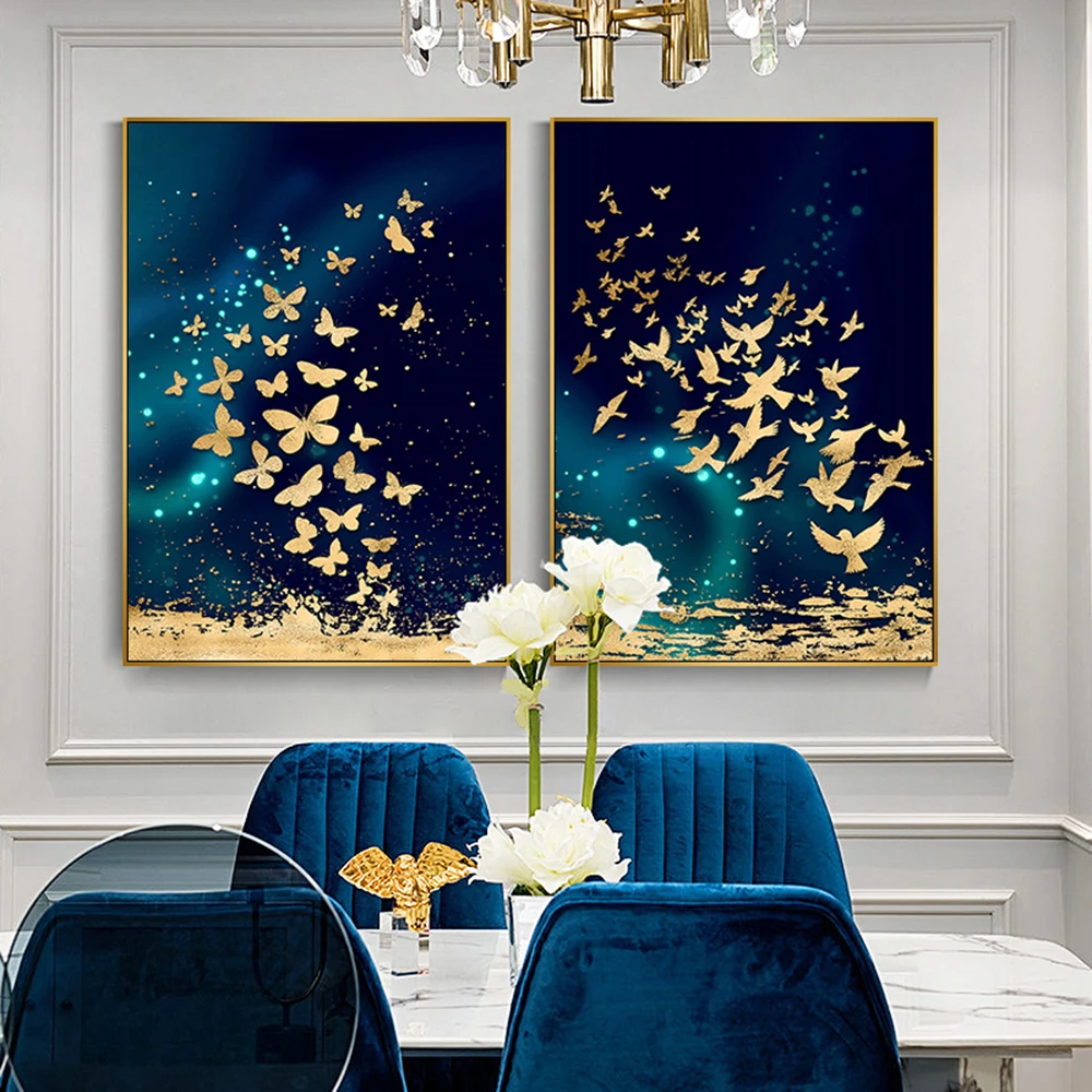 Modern Living Room Abstract Starry Sky Artistic Conception Golden Fish Butterfly Poster Canvas Painting Wall Art Home Decoration | Дом и сад
