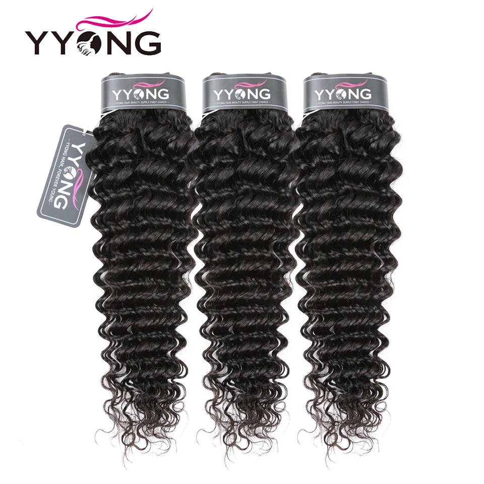 

Yyong Hair 3 Bundle Deals Brazilian Deep Wave Hair Extensions 8-26 Inch Can Be Dyed 100% Remy Human Hair Weave Natural Color