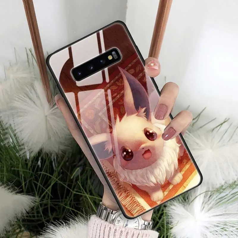 Чехол из закаленного стекла с рисунком eevee для samsung Galaxy S10 S10e S9 S8 Note9 Note 10 Plus 5G A50 A30 края из ТПУ