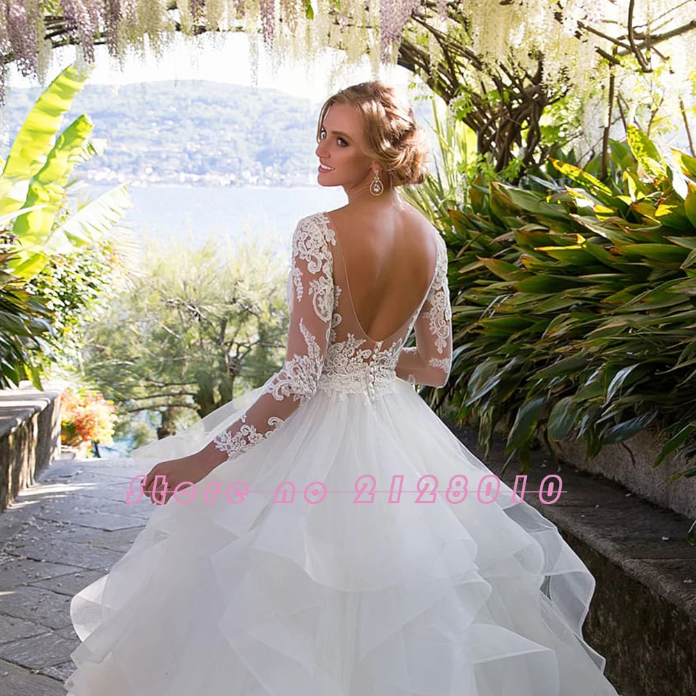 Женское свадебное платье Белое Бальное Платье с длинными рукавами и открытой