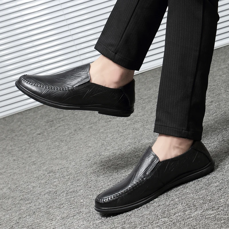 

2021 Summer Youth Casual Genuine Leather Loafer All-match One-step Lazy Trend Business Moccasins Slip on Driving Shoes