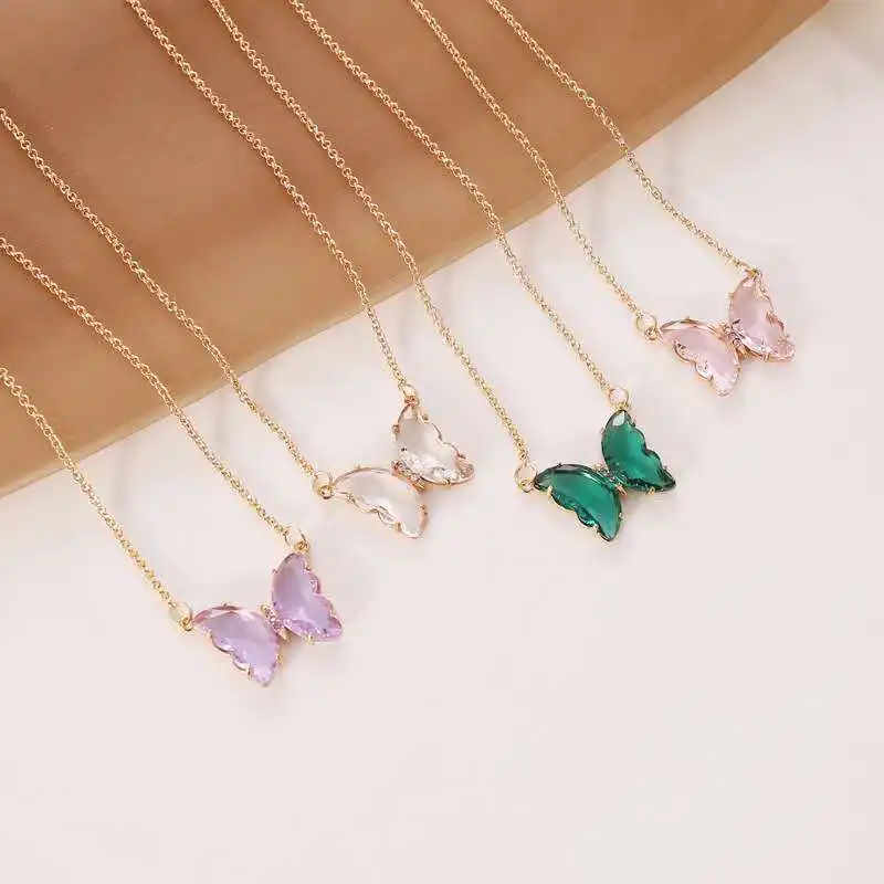 

Crystal Transparent Butterfly Pendant Necklace Stud Earrings Ring Great For Women Girls Valentine's Day Gift Set Elegant Jewelry