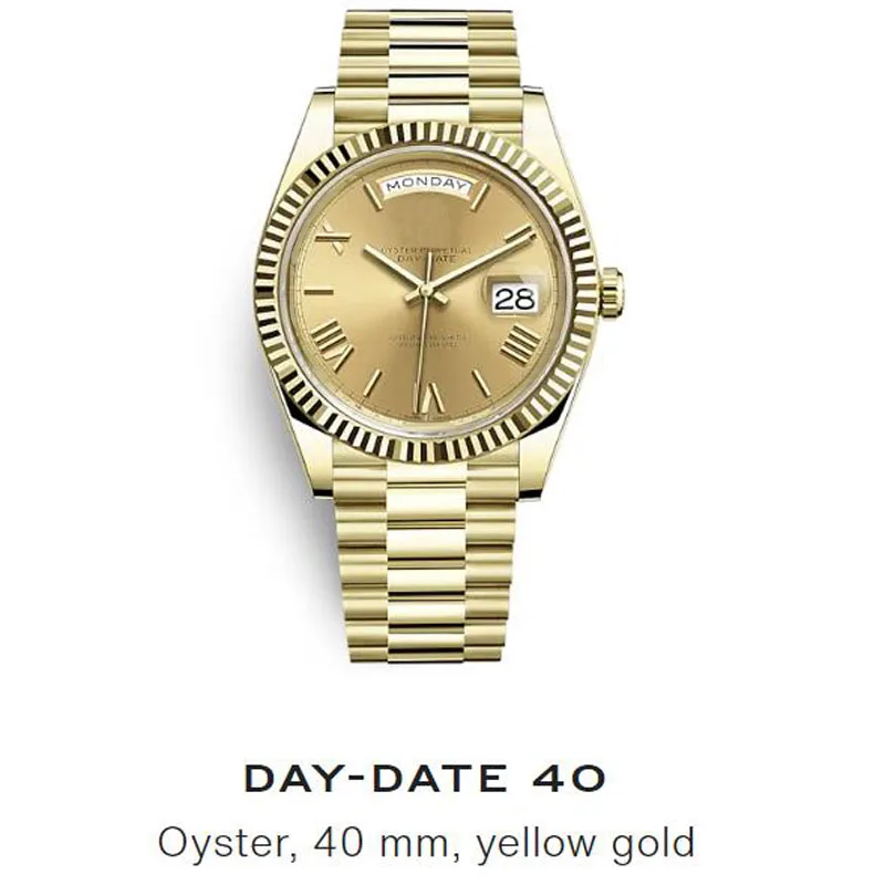 

Mes Watch Daydate Automatic Mechanical Sapphire Glass Solid 316 Stainless Steel Fashion Yellow Dial Men Watches