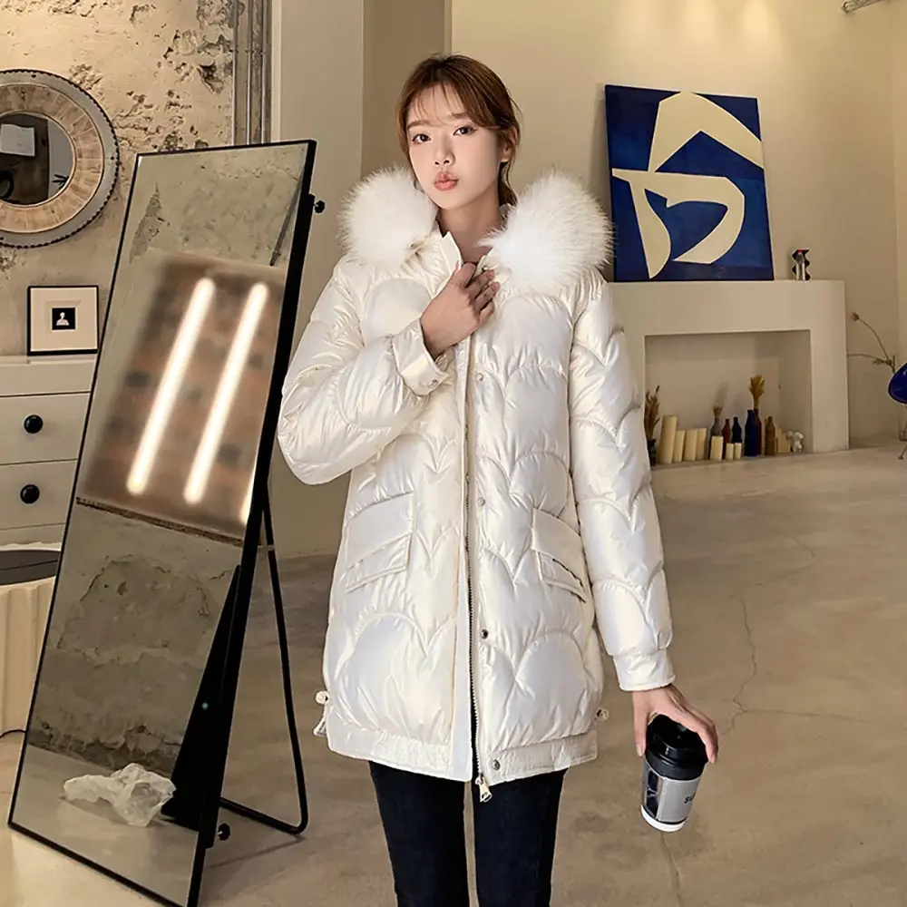 Vielleicht 2021 New Winter Women's Coat Fur Hooded Female Warm Cotton Padded Jacket Winter Ladies Parkas Long Women Clothing