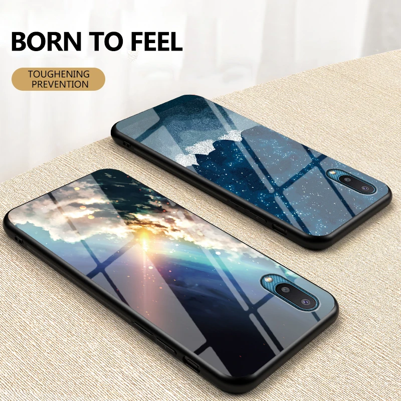 

Painted Glass Phone Case For Samsung Galaxy A02 A11 A12 Cover A2CORE A50 A51 A52 A32 Protective Case starry sky Luxury TPU Funda