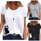 Модная женская футболка с принтом кота, Модные свободные облегающие женские футболки, повседневные летние топы с коротким рукавом