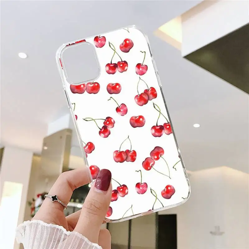 

Pink Cherries Cherry Strawberry Phone Case Transparent soft For iphone 5 5s 5c se 6 6s 7 8 11 12 plus mini x xs xr pro max