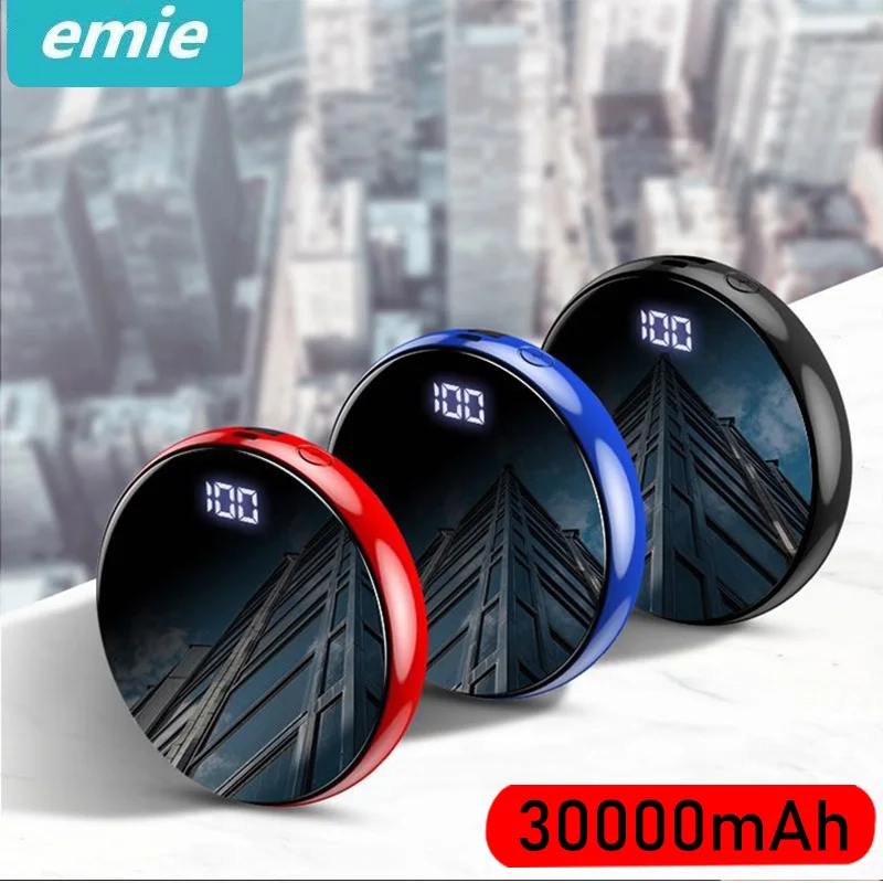 30000 мАч портативный мини внешний аккумулятор с зеркальным экраном цифровой для